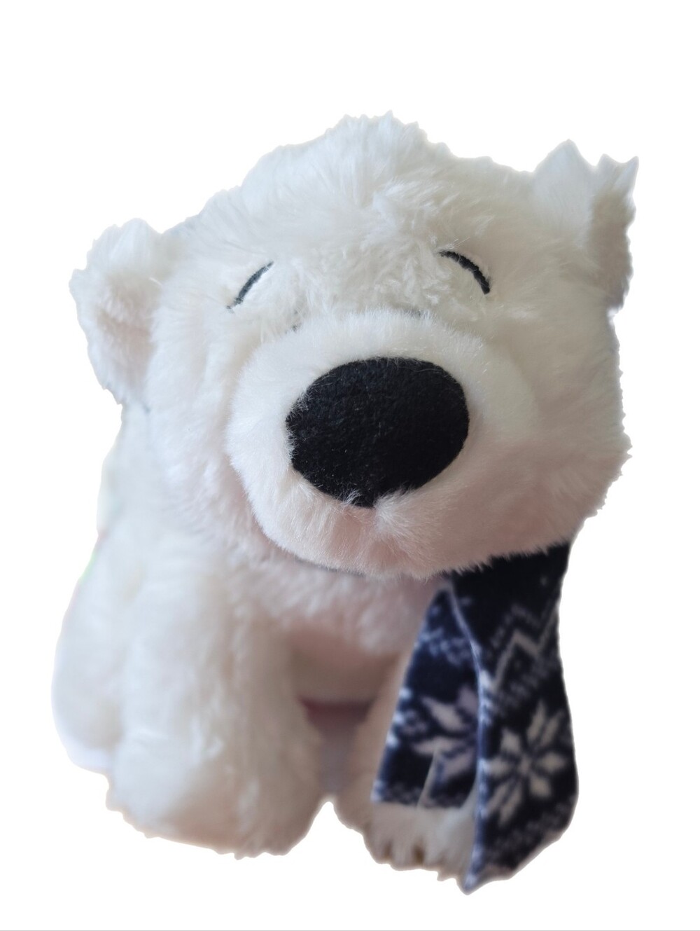 Plush White Polar Bear By Aurora With Blue Winter Scarf, 2016 - 8" Tall